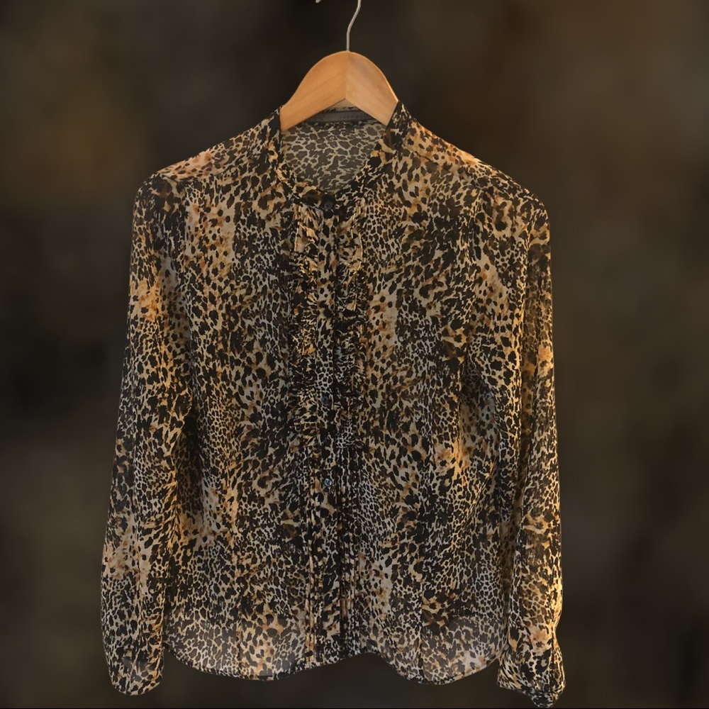 Zara Leopard Ruffle Pleat Long sleeve blouse - Picture 7 of 7